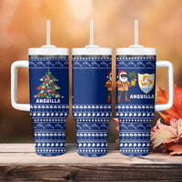 Anguilla Christmas Tumbler With Handle with Santa Pineapple Floral Tree Island Crest and Tropical Pattern Design - Wonder Print Shop