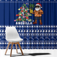 Anguilla Christmas Window Curtain with Santa Pineapple Floral Tree Island Crest and Tropical Pattern Design - Wonder Print Shop