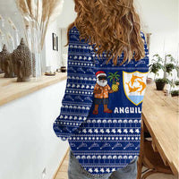 Anguilla Christmas Women Casual Shirt with Santa Pineapple Floral Tree Island Crest and Tropical Pattern Design - Wonder Print Shop
