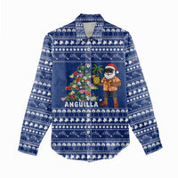 Anguilla Christmas Women Casual Shirt with Santa Pineapple Floral Tree Island Crest and Tropical Pattern Design - Wonder Print Shop