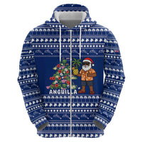 Anguilla Christmas Zip Hoodie with Santa Pineapple Floral Tree Island Crest and Tropical Pattern Design - Wonder Print Shop