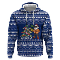 Anguilla Christmas Zip Hoodie with Santa Pineapple Floral Tree Island Crest and Tropical Pattern Design - Wonder Print Shop