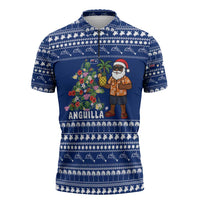Anguilla Christmas Zipper Polo Shirt with Santa Pineapple Floral Tree Island Crest and Tropical Pattern Design - Wonder Print Shop