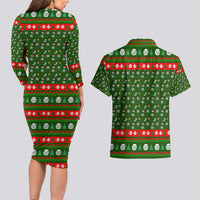 Awesome Firefighter Christmas Couples Matching Long Sleeve Bodycon Dress and Hawaiian Shirt Xmas Holiday Patterns - Wonder Print Shop