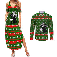 Awesome Firefighter Christmas Couples Matching Summer Maxi Dress and Long Sleeve Button Shirt Xmas Holiday Patterns - Wonder Print Shop