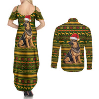 Awesome German Shepherd Dog Santa Claus Christmas Couples Matching Summer Maxi Dress and Long Sleeve Button Shirt Xmas Holiday Patterns - Wonder Print Shop