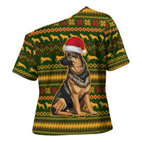 Awesome German Shepherd Dog Santa Claus Christmas Cross Shoulder Shirt Xmas Holiday Patterns - Wonder Print Shop