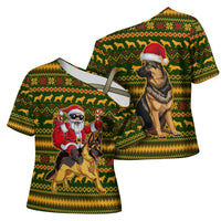 Awesome German Shepherd Dog Santa Claus Christmas Cross Shoulder Shirt Xmas Holiday Patterns - Wonder Print Shop