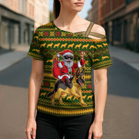 Awesome German Shepherd Dog Santa Claus Christmas Cross Shoulder Shirt Xmas Holiday Patterns - Wonder Print Shop
