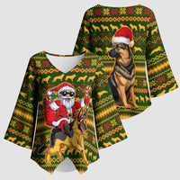 Awesome German Shepherd Dog Santa Claus Christmas Kimono Sleeve Blouse Xmas Holiday Patterns - Wonder Print Shop