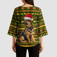 Awesome German Shepherd Dog Santa Claus Christmas Kimono Sleeve Blouse Xmas Holiday Patterns - Wonder Print Shop