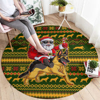 Awesome German Shepherd Dog Santa Claus Christmas Round Carpet Xmas Holiday Patterns - Wonder Print Shop