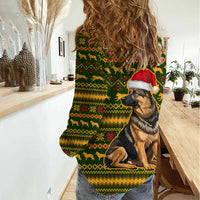 Awesome German Shepherd Dog Santa Claus Christmas Women Casual Shirt Xmas Holiday Patterns - Wonder Print Shop