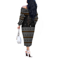 Ballet Pointe Christmas Design Off The Shoulder Long Sleeve Dress Xmas Holiday Patterns - Wonder Print Shop