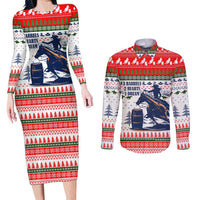 Barrel Racing Christmas Couples Matching Long Sleeve Bodycon Dress and Long Sleeve Button Shirt Xmas Holiday Patterns - Wonder Print Shop