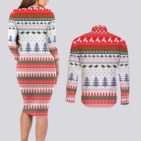 Barrel Racing Christmas Couples Matching Long Sleeve Bodycon Dress and Long Sleeve Button Shirt Xmas Holiday Patterns - Wonder Print Shop