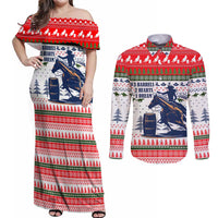 Barrel Racing Christmas Couples Matching Off Shoulder Maxi Dress and Long Sleeve Button Shirt Xmas Holiday Patterns - Wonder Print Shop
