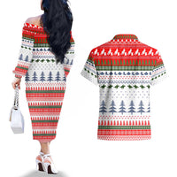 Barrel Racing Christmas Couples Matching Off The Shoulder Long Sleeve Dress and Hawaiian Shirt Xmas Holiday Patterns - Wonder Print Shop