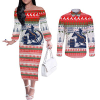 Barrel Racing Christmas Couples Matching Off The Shoulder Long Sleeve Dress and Long Sleeve Button Shirt Xmas Holiday Patterns - Wonder Print Shop