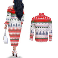 Barrel Racing Christmas Couples Matching Off The Shoulder Long Sleeve Dress and Long Sleeve Button Shirt Xmas Holiday Patterns - Wonder Print Shop