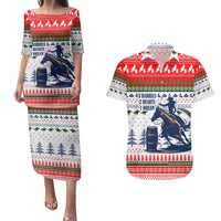 Barrel Racing Christmas Couples Matching Puletasi and Hawaiian Shirt Xmas Holiday Patterns - Wonder Print Shop
