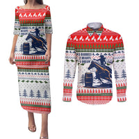 Barrel Racing Christmas Couples Matching Puletasi and Long Sleeve Button Shirt Xmas Holiday Patterns - Wonder Print Shop