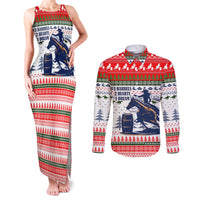 Barrel Racing Christmas Couples Matching Tank Maxi Dress and Long Sleeve Button Shirt Xmas Holiday Patterns - Wonder Print Shop