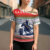 Barrel Racing Christmas Cross Shoulder Shirt Xmas Holiday Patterns - Wonder Print Shop