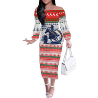 Barrel Racing Christmas Off The Shoulder Long Sleeve Dress Xmas Holiday Patterns - Wonder Print Shop
