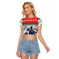 Barrel Racing Christmas Raglan Cropped T Shirt Xmas Holiday Patterns - Wonder Print Shop