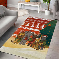 Zambia Christmas Area Rug with African Animals Tree Snowflakes and National Emblem Design - Wonder Print Shop