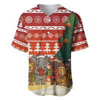 Zambia Christmas Baseball Jersey with African Animals Tree Snowflakes and National Emblem Design - Wonder Print Shop