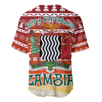 Zambia Christmas Baseball Jersey with African Animals Tree Snowflakes and National Emblem Design - Wonder Print Shop