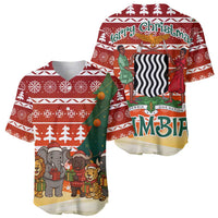Zambia Christmas Baseball Jersey with African Animals Tree Snowflakes and National Emblem Design - Wonder Print Shop