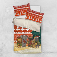 Zambia Christmas Bedding Set with African Animals Tree Snowflakes and National Emblem Design - Wonder Print Shop