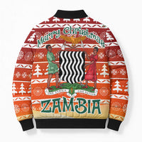 Zambia Christmas Bomber Puffer Jacket with African Animals Tree Snowflakes and National Emblem Design - Wonder Print Shop