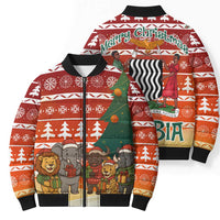 Zambia Christmas Bomber Puffer Jacket with African Animals Tree Snowflakes and National Emblem Design - Wonder Print Shop