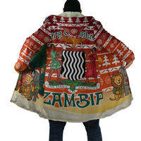 Zambia Christmas Cloak with African Animals Tree Snowflakes and National Emblem Design - Wonder Print Shop