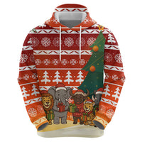 Zambia Christmas Hoodie with African Animals Tree Snowflakes and National Emblem Design - Wonder Print Shop
