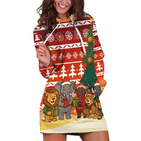 Zambia Christmas Hoodie Dress with African Animals Tree Snowflakes and National Emblem Design - Wonder Print Shop