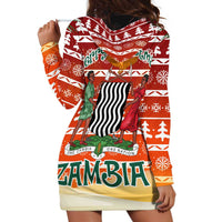 Zambia Christmas Hoodie Dress with African Animals Tree Snowflakes and National Emblem Design - Wonder Print Shop
