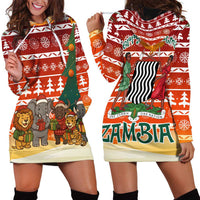 Zambia Christmas Hoodie Dress with African Animals Tree Snowflakes and National Emblem Design - Wonder Print Shop