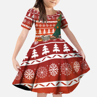 Zambia Christmas Kid Short Sleeve Dress with African Animals Tree Snowflakes and National Emblem Design - Wonder Print Shop