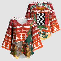 Zambia Christmas Kimono Sleeve Blouse with African Animals Tree Snowflakes and National Emblem Design - Wonder Print Shop