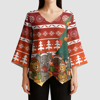 Zambia Christmas Kimono Sleeve Blouse with African Animals Tree Snowflakes and National Emblem Design - Wonder Print Shop