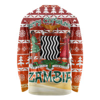 Zambia Christmas Long Sleeve Shirt with African Animals Tree Snowflakes and National Emblem Design - Wonder Print Shop