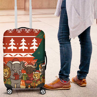Zambia Christmas Luggage Cover with African Animals Tree Snowflakes and National Emblem Design - Wonder Print Shop