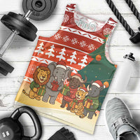 Zambia Christmas Men Tank Top with African Animals Tree Snowflakes and National Emblem Design - Wonder Print Shop