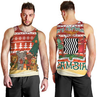 Zambia Christmas Men Tank Top with African Animals Tree Snowflakes and National Emblem Design - Wonder Print Shop