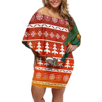 Zambia Christmas Off Shoulder Short Dress with African Animals Tree Snowflakes and National Emblem Design - Wonder Print Shop